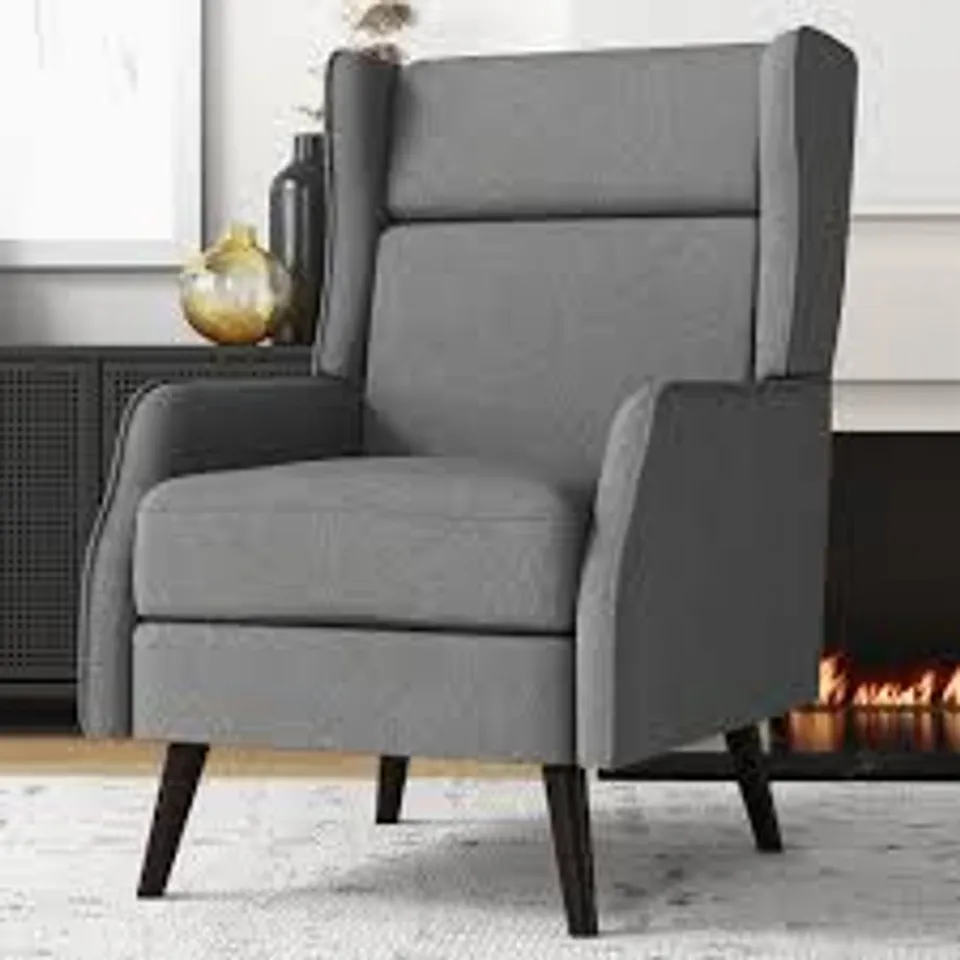 BOXED COSTWAY GREY TRADITIONAL FABRIC WINGBACK CHAIR WITH REMOVABLE SEAT