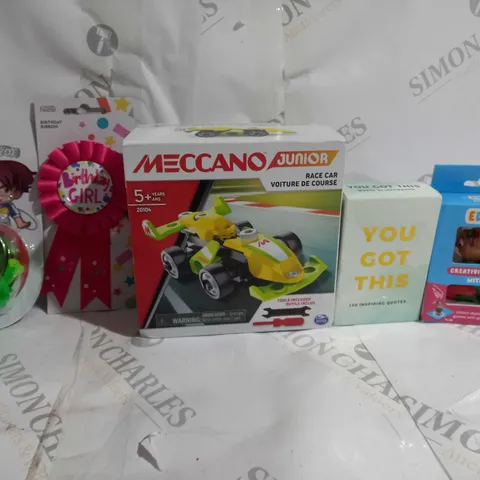 BOX OF APPROX 30 ASSORTED TOYS TO INCLUDE - TLP YOYO - MECCANO JUNIOR RACE CAR - BIRTHDAY GIRL ECT