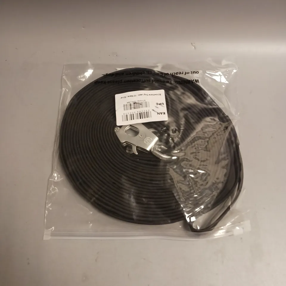 BILLOWTHANE DOG LEAD 10 METRE IN SILVER AND BLACK