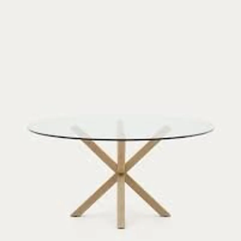 BOXED ARGO ROUND DINING TABLE, Ø 120cm - TRANSPARENT,GLASS TABLE TOP, OAK STEEL LEGS (2 BOXES)