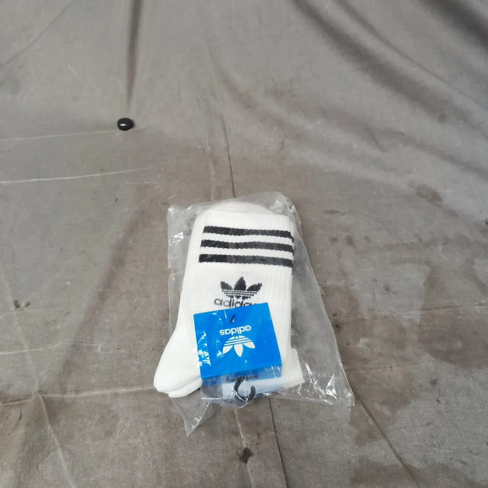 ADIDAS 3 PACK WHITE SOCKS UK 8.5 - 10