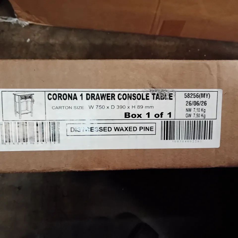 BOXED CORONA 1 DRAWER CONSOLE TABLE (1 BOX)