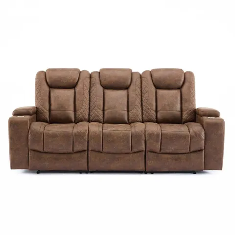 BOXED ASHTON ELECTRIC RECLINER 3 SEATER SOFA IN BROWN FABRIC (3 BOXES)