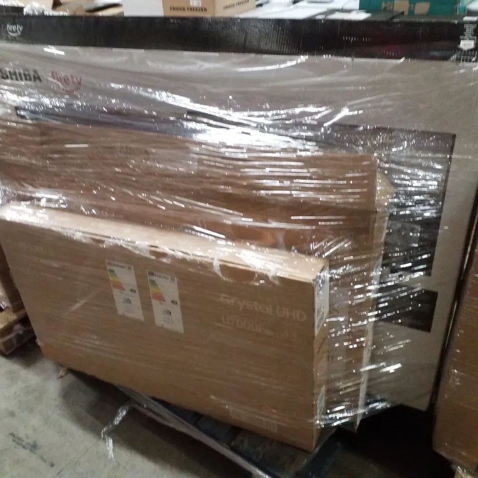 PALLET OF FIVE ASSORTED WAREHOUSE DAMAGED TV'S TO INCLUDE;