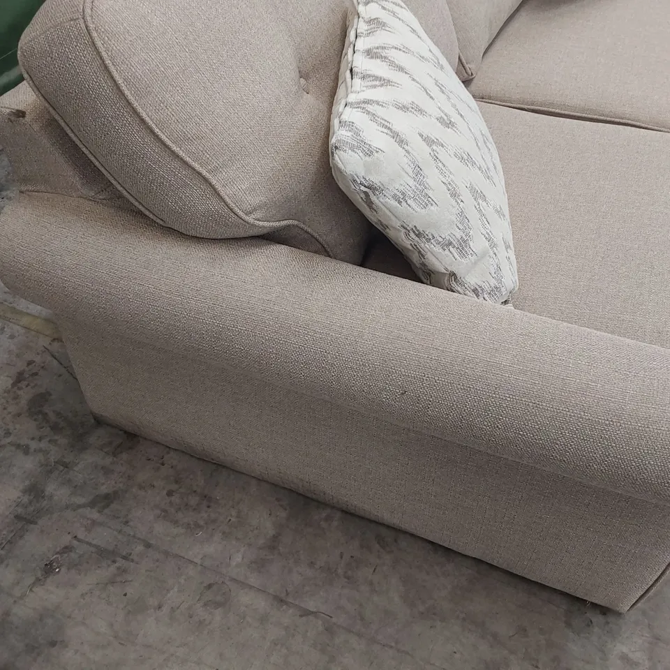DESIGNER THREE SEATER SOFA FAWN FABRIC 