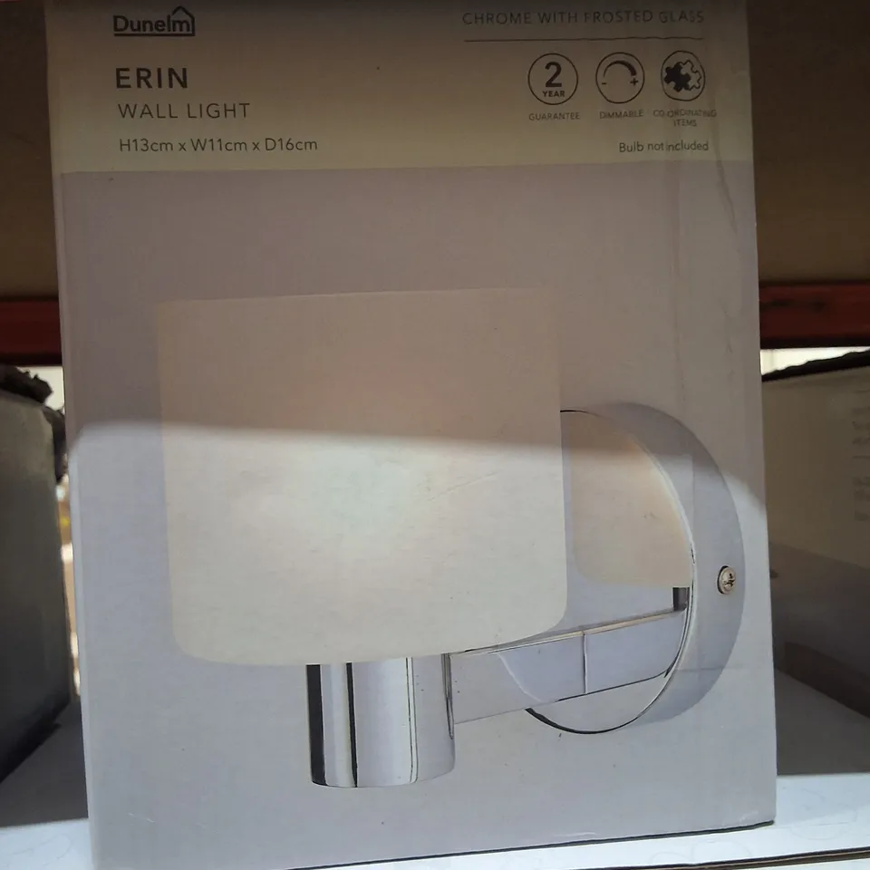 BOXED DUNELM ERIN WALL LIGHT – CHROME WITH FROSTED GLASS