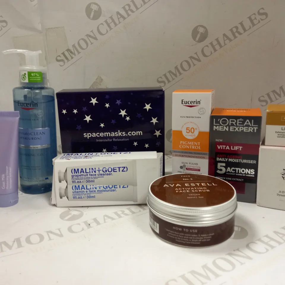 LOT OF APPROXIMATELY 10 ASSORTED SKINCARE PRODUCTS TO INCLUDE AVA ESTELL , LOREAL , EUCERIN ECT