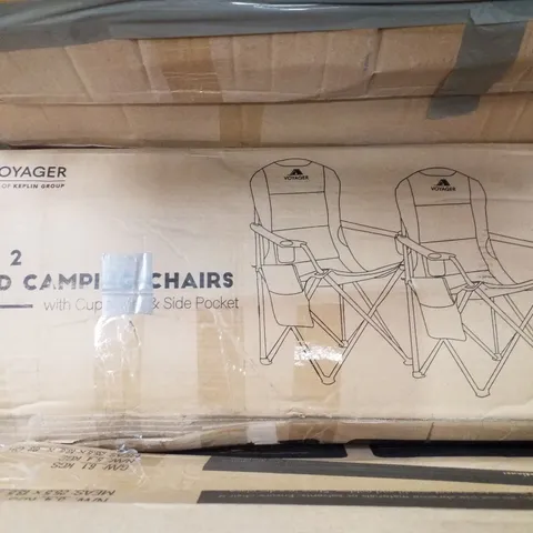 BOXED VOYAGER SET OF 2 PADDED CAMPING CHAIRS - BLUE & GREY