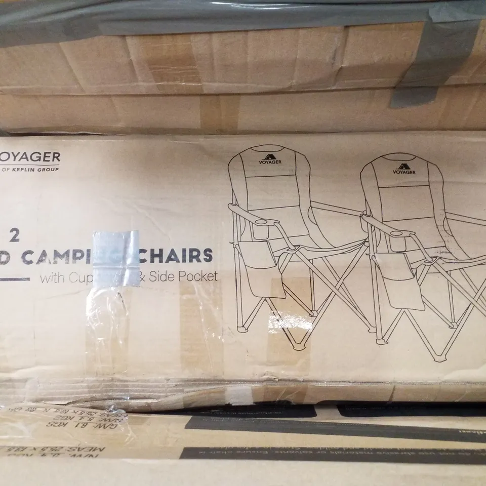 BOXED VOYAGER SET OF 2 PADDED CAMPING CHAIRS - BLUE & GREY