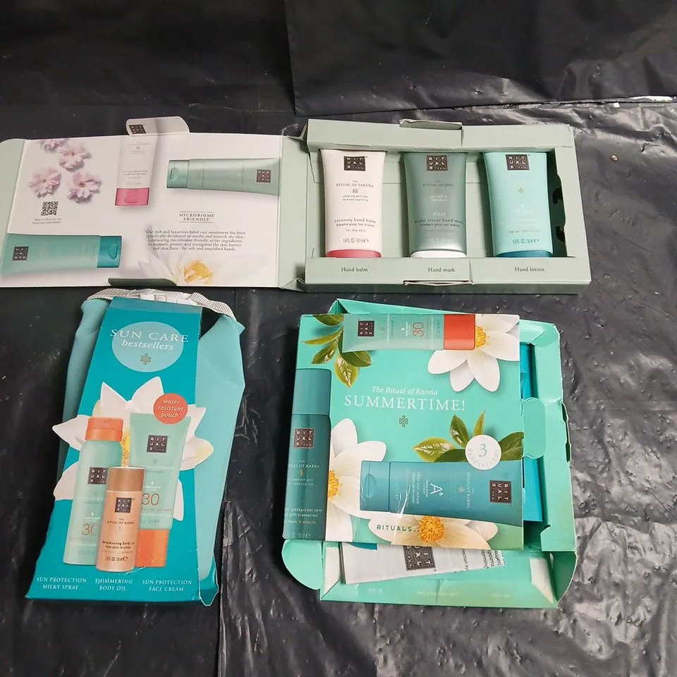 RITUALS LOT OF 3 ASSORTED GIFT SETS TO INCLUDE - SUNCARE BESTSELLERS - HAND CARE SET - RITUAL OF KARMA SUMMERTIME BESTSELLERS