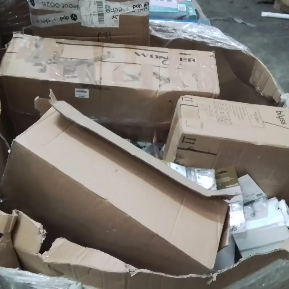 PALLET OF ASSORTED HOUSEHOLD GOODS AND PRODUCTS TO INCLUDE;AIR FRYER,FAN HEATER,NONSTICK FRYING PAN 