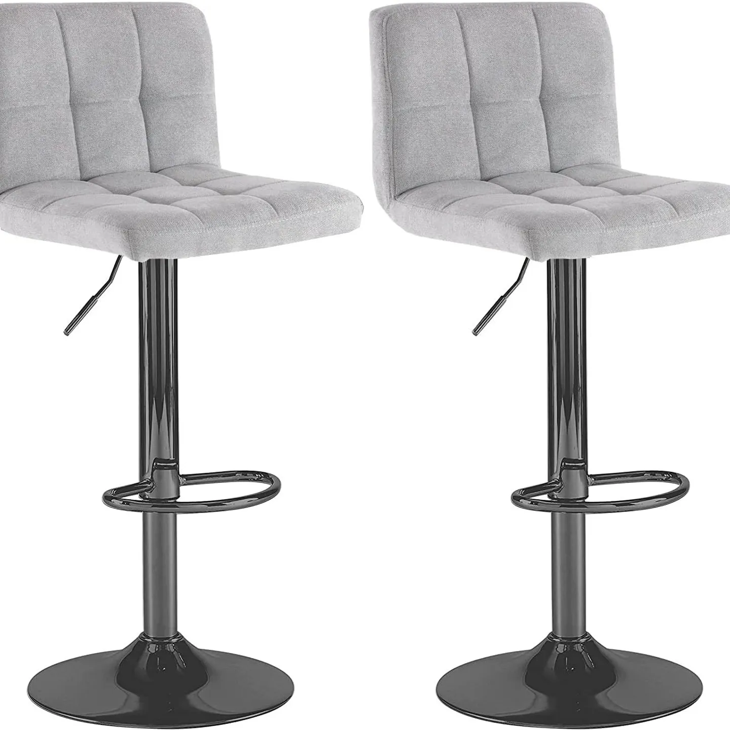 BOXED NEO 2X FABRIC CUBAN SWIVEL BAR STOOLS WITH A MATT BLACK LEGS - DARK GREY (1 BOX)