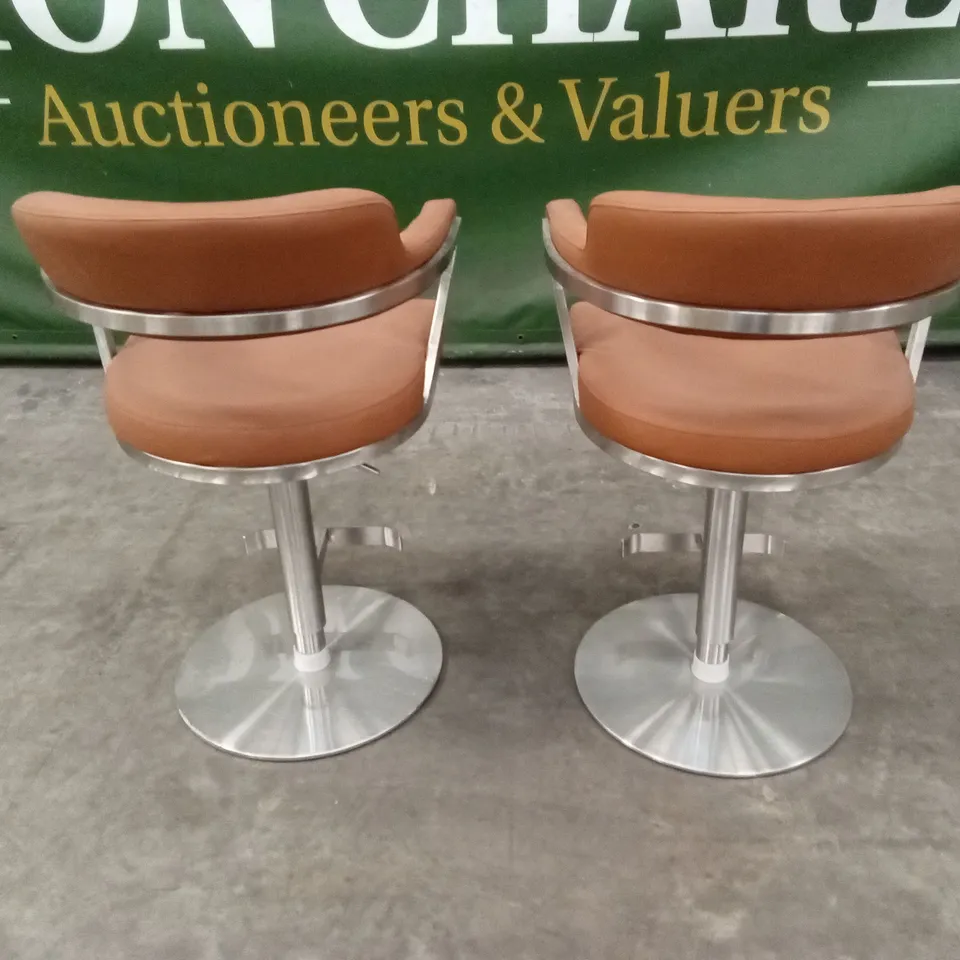 SET OF 2 FIRENZA BAR STOOLS IN TAN PU LEATHER AND CHROME BASE