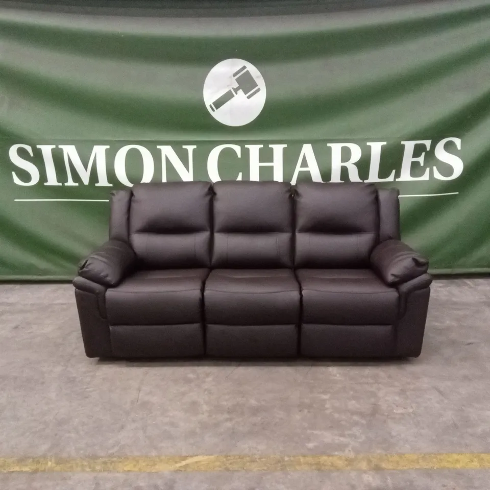 ALBION LUXURY FAUX LEATHER 3 SEATER HIGH BACK MANUAL RECLINER SOFA - CHOCOLATE RRP £619
