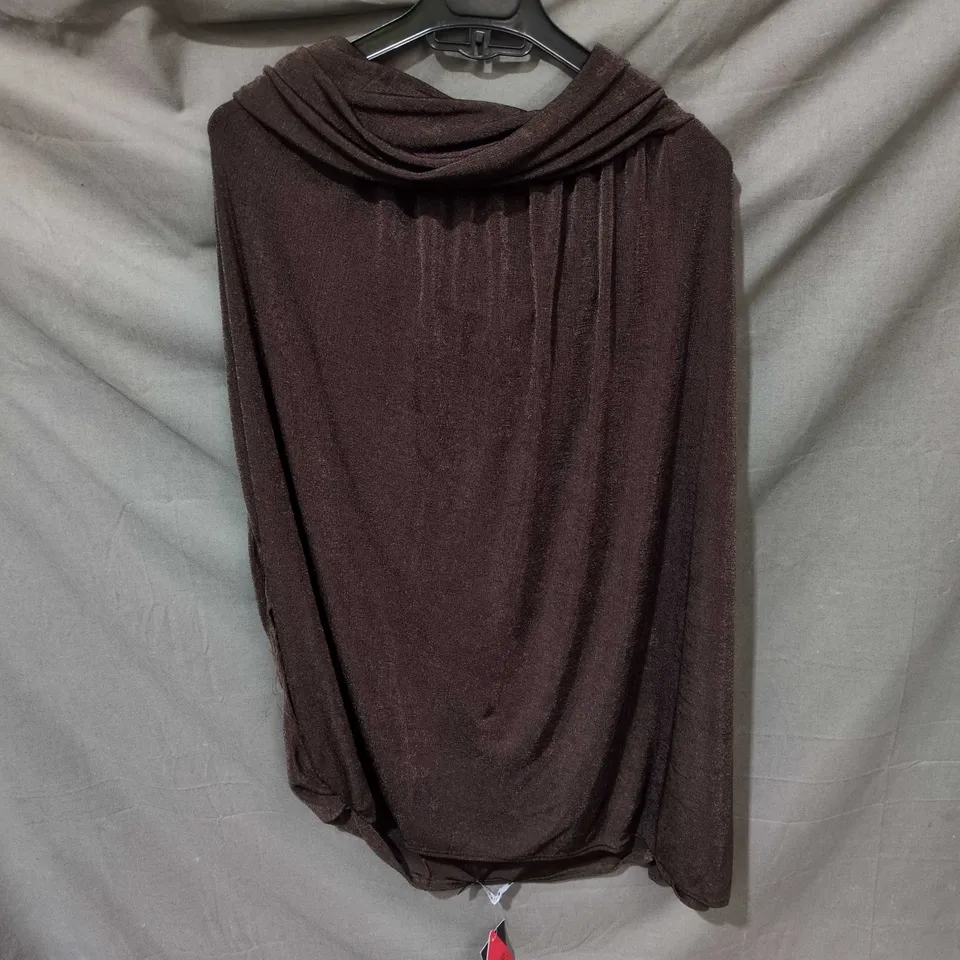 EGO OFF-THE-SHOULDER DRAPED ASYMMETRIC MINI DRESS IN BROWN .