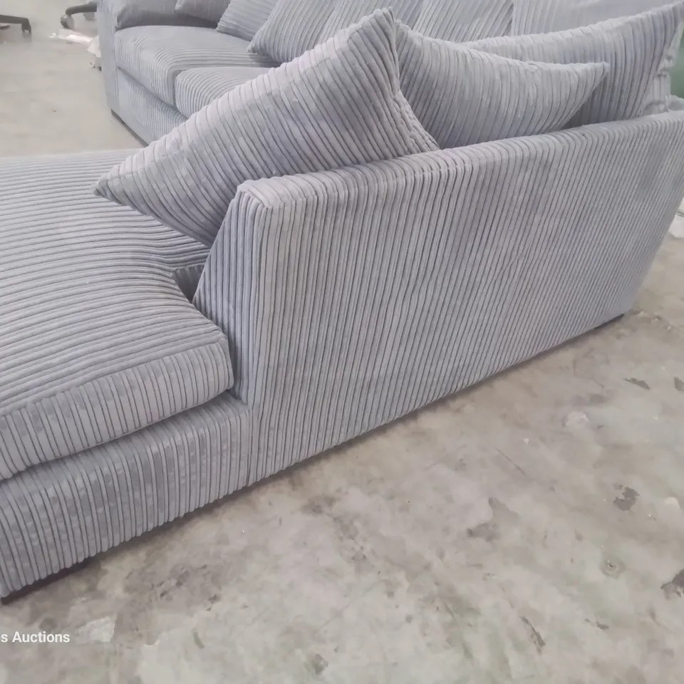 DESIGNER AMALFI RH CHAISE SOFA WITH SCATTER CUSHIONS GREY JUMBO CHORD