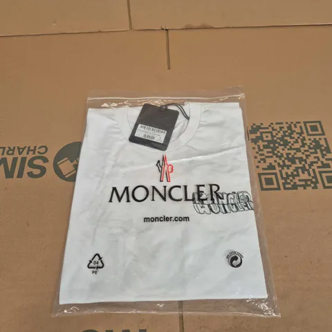 MONCLER SKETCH EMBROIDERED LOGO COTTON T-SHIRT – WHITE – UK XL