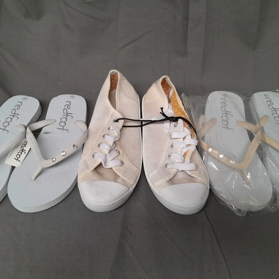 BOX OF APPROXIMATELY 20 ASSORTED FOOTWEAR, FASHION, AND HOUSEHOLD ITEMS TO INCLUDE REDFOOT, LOVE YOUR SHOES, ETC