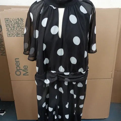 WOMENS SUMMER POLKA DOT SHEER MAXI DRESS – BLACK WITH WHITE SPOTS - SIZE 22