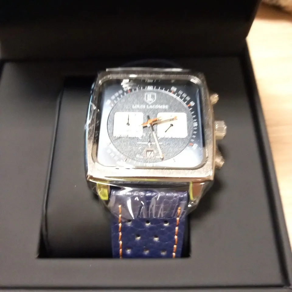 MENS LOUIS LACOMBE WATCH – SQUARE DIAL WITH WHITE SUB DIALS – LEATHER STRAP – 3ATM – HAND ASSEMBLED – EST £420