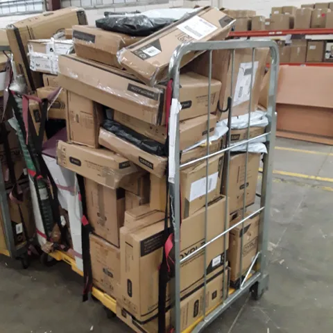 CAGE OF ASSORTED HOUSEHOLD GOODS AND PRODUCTS TO INCLUDE; AXLE JACKS, HOT PLATE, CONVECTOR HEATER ETC