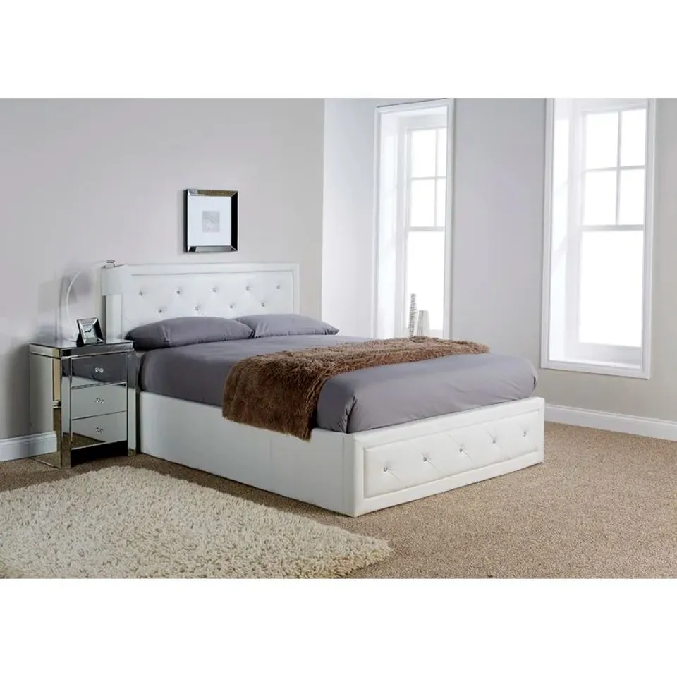 BOXED DADUR UPHOLSTERED OTTOMAN BED - 4'6" DOUBLE, WHITE (2 BOXES)