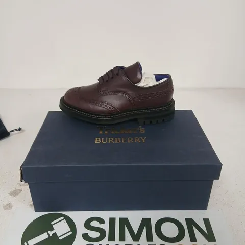 TRICKER'S FOR BURBERRY DERBY SHOES – AUBERGINE LEATHER, UK 2, RUBBER SOLE