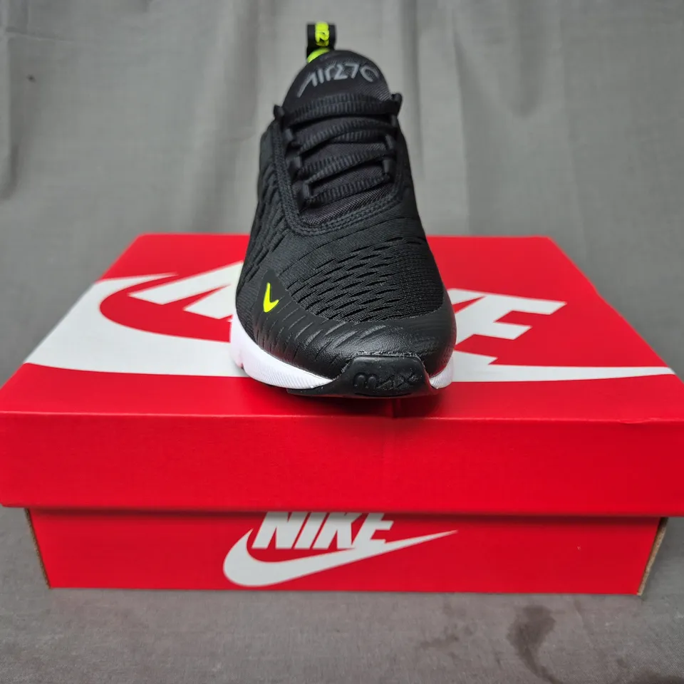 BOXED PAIR OF NIKE AIR MAX 270 SHOES IN BLACK/LIME UK SIZE 3.5