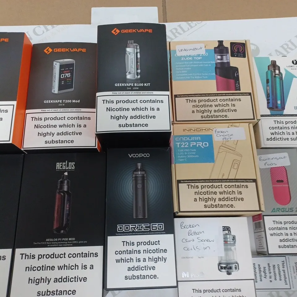 LOT OF 13 ASSORTED E-CIGS AND PARTS TO INCLUDE GEEKVAPE, REGLOS AND INNOKIN