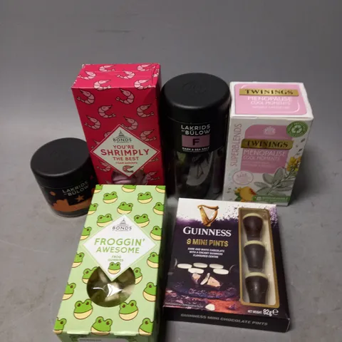 APPROXIMATELY 9 ASSORTED FOOD/DRINK PRODUCTS TO INCLUDE BONDS SWEETS, TWININGS TEA, GUINNESS CHOCOLATES ETC - COLLECTION ONLY 