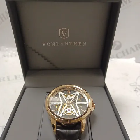 MENS VONLANTHEN AUTOMATIC SKELETON WATCH β BLACK LEATHER STRAP