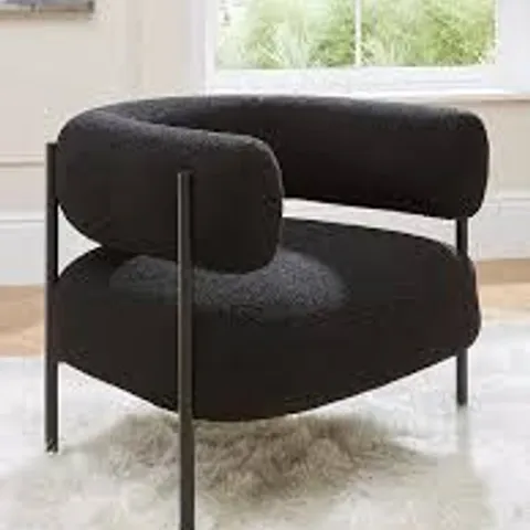 BOXED ICON BOUCLE FABRIC ACCENT CHAIR - BLACK (1 BOX)