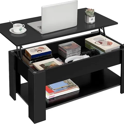 BOXED YAHEETECH COFFEE/TEA TABLE WITH STORAGE SPACE - BLACK (1 BOX)