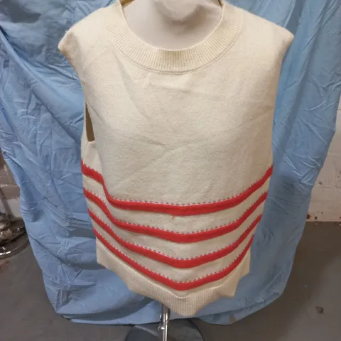 MONSOON CREAM KNIT VEST TOP WITH RED STRIPES – UK SIZE M (MEDIUM)