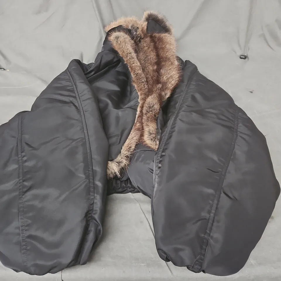 ZARA BLACK PUFFER COAT WITH FUR TRIMMED HOOD – WOMEN'S, SIZE M (VERIFY MODEL)