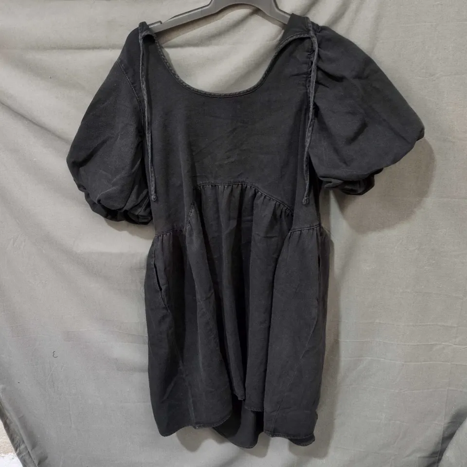 DENIM GEORGE BLACK PUFF-SLEEVE DRESS UK M 