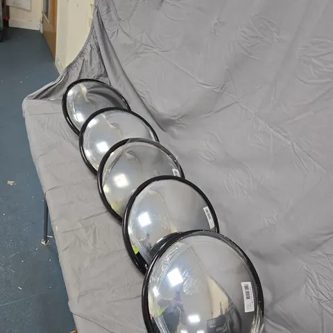 GLASS PENDANT LIGHT SHADES – SET OF 5, CLEAR GLASS WITH BLACK RIMS
