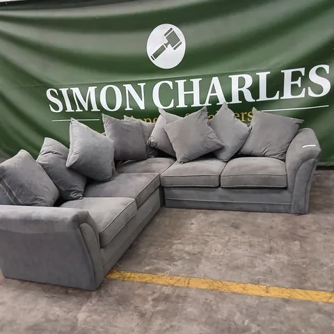 GREY L-SHAPED FABRIC SOFA WITH CUSHIONS