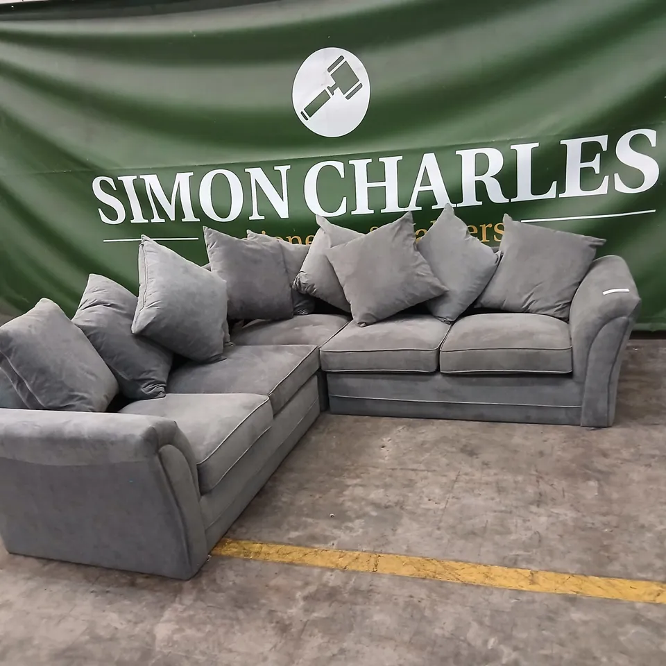 GREY L-SHAPED FABRIC SOFA WITH CUSHIONS
