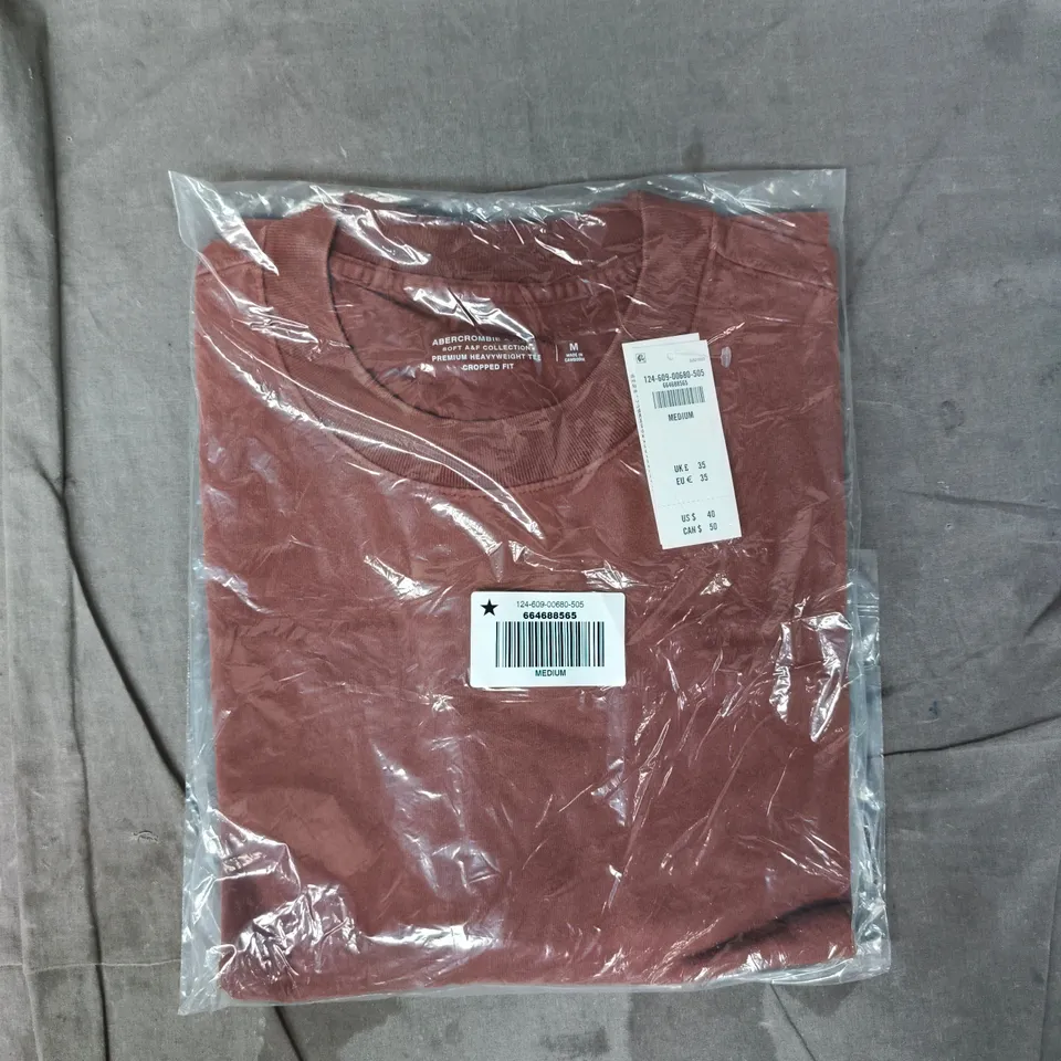 ABERCROMBIE & FITCH CROPPED FIT PREMIUM HEAVYWEIGHT T-SHIRT IN BROWN SIZE MEDIUM