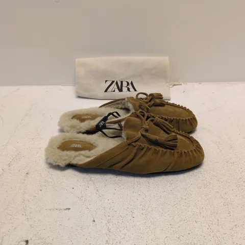 ZARA WOMEN'S SUEDE MOCCASIN SLIPPERS WITH SHEARLING – EU 37 (UK 4) BROWN