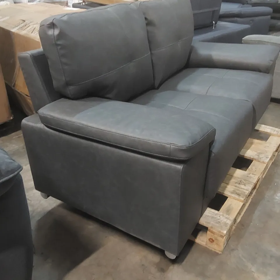 QUALITY DESIGNER KANSAS 2 SEATER SOFA, GREY PREMIUM FAUX LEATHER