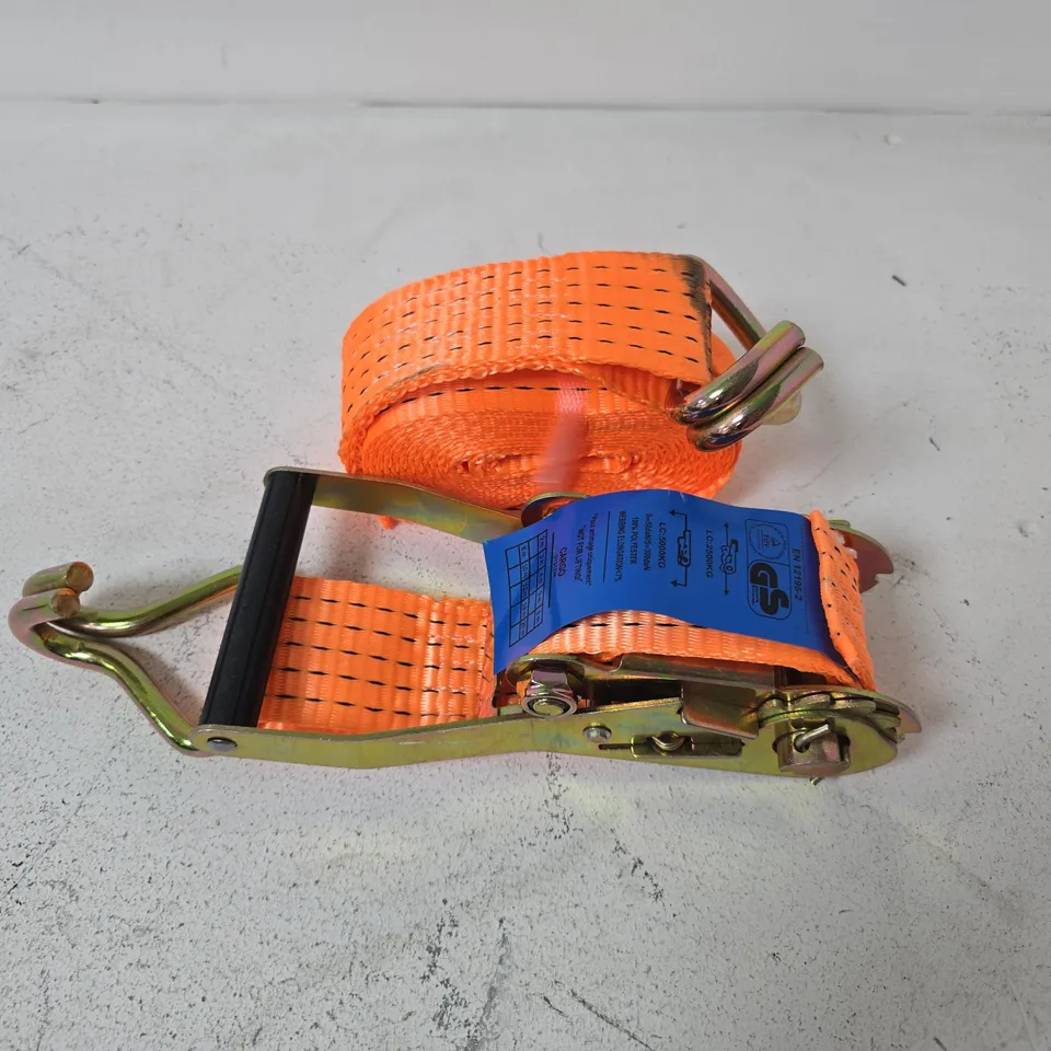 HEAVY-DUTY ORANGE RATCHET TIE-DOWN STRAPS WITH CLAW HOOKS