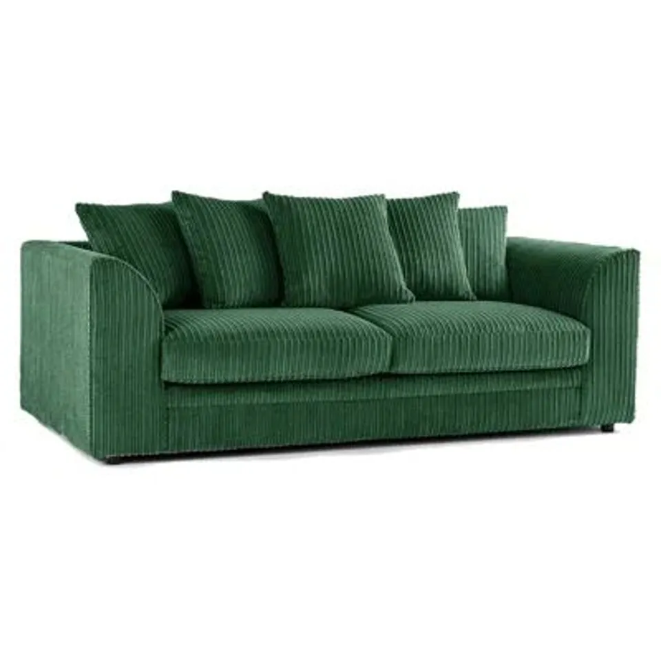 BOXED CORDUROY 3-SEATER SOFA - GREEN (1 BOX)