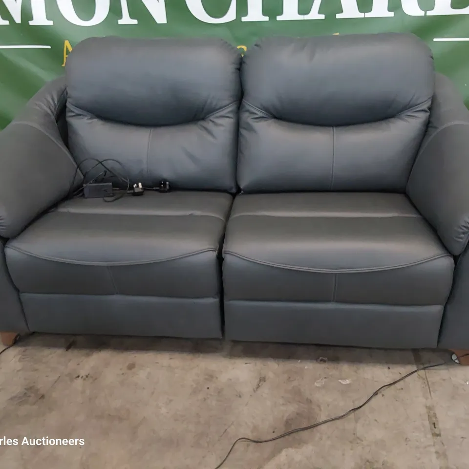 QUALITY BRITISH DESIGNER G PLAN JACKSON POWER RECLINING THREE SEATER SOFA CAMBRIDGE PETROL BLUE LEATHER 