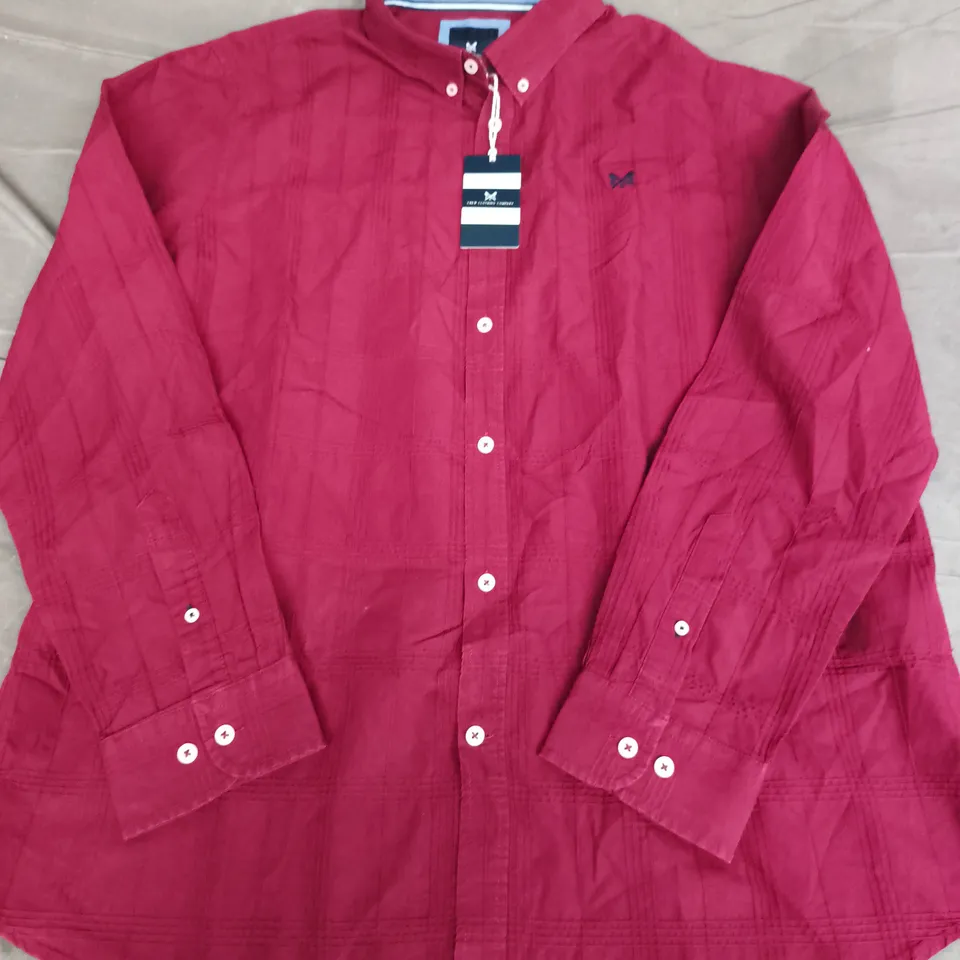 CREW CLOTHING COMPANY LONG SLEEVE WINDOW PANE DOBBY TWILL SHIRT IN MAROON - XXL