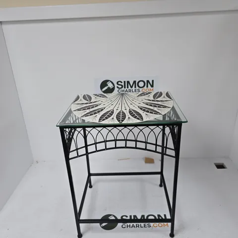 BLACK METAL FRAMED GLASS-TOP SIDE TABLE