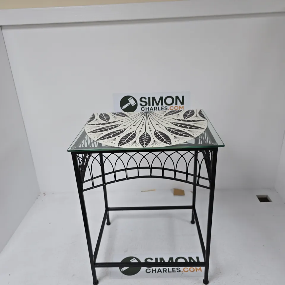 BLACK METAL FRAMED GLASS-TOP SIDE TABLE