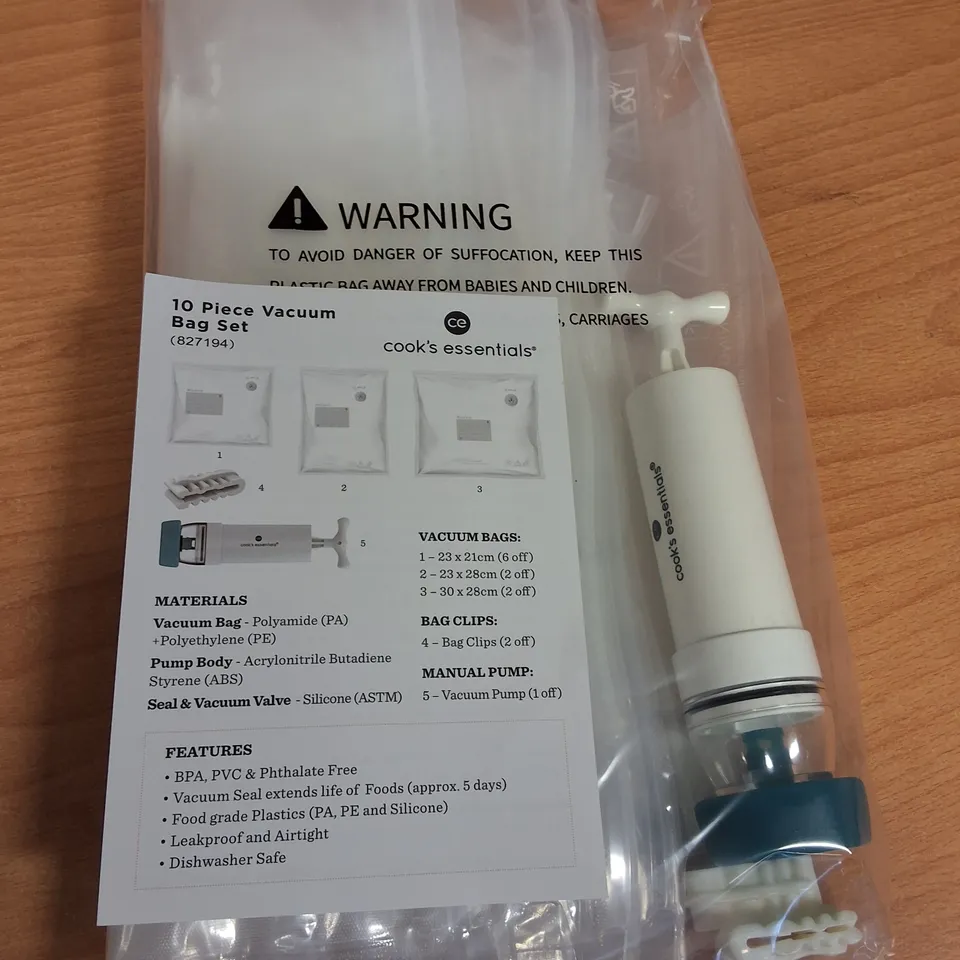 LOT OF 24 10-PIECE BOXES OF COOKS'S ESSENTIALS VACUUM BAG SETS