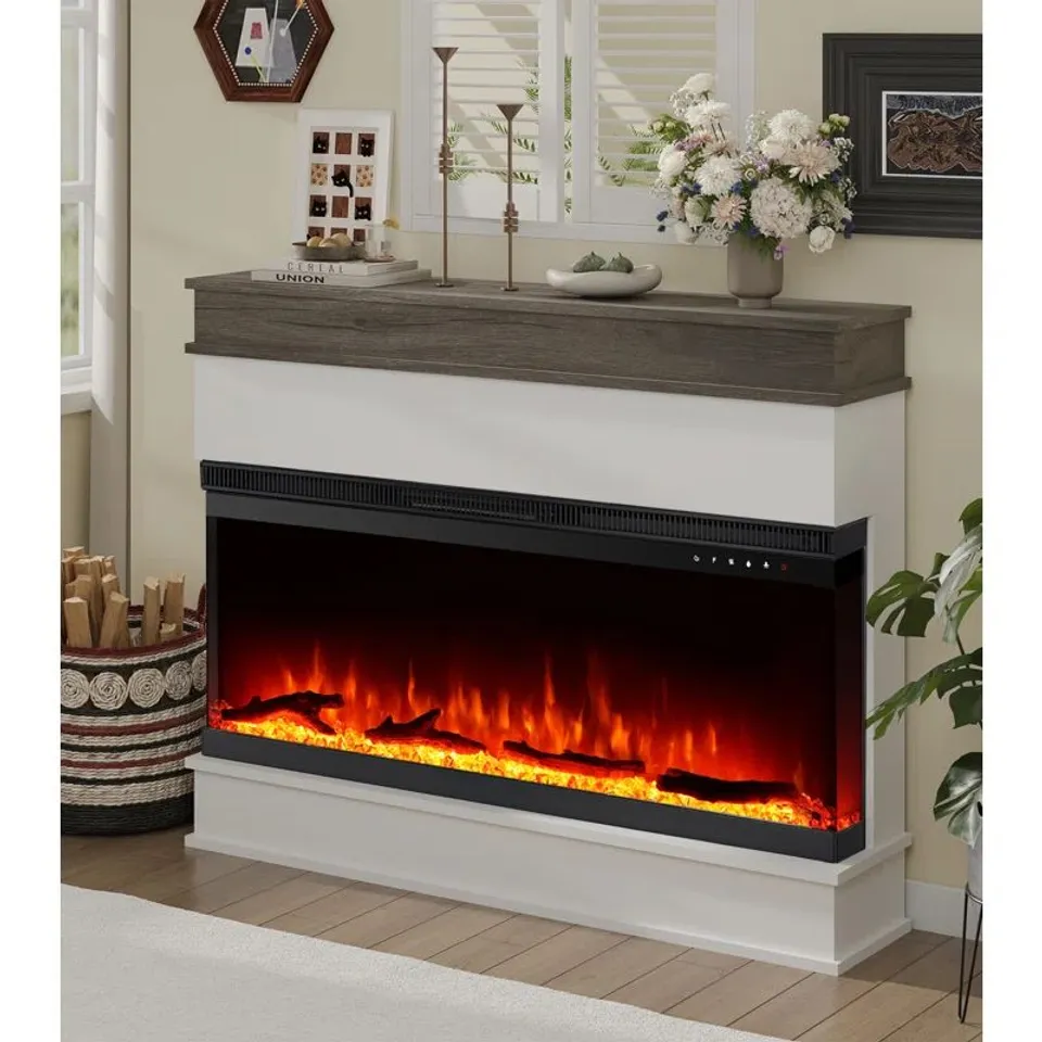 BOXED MODERN 3D ELECTRIC FIREPLACE WITH MANTEL, 12 FLAME COLOURS AND 5 BRIGHTNESS LEVELS (2 BOXES)